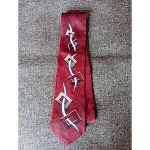 Tie 70s 80s 90s Y2K Mens Retro Red Ivory Beige Blue 3.5 Wide 58 Long